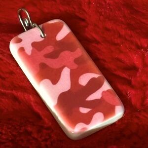 Hand-Paintednted Pink Camo domino necklace pendant